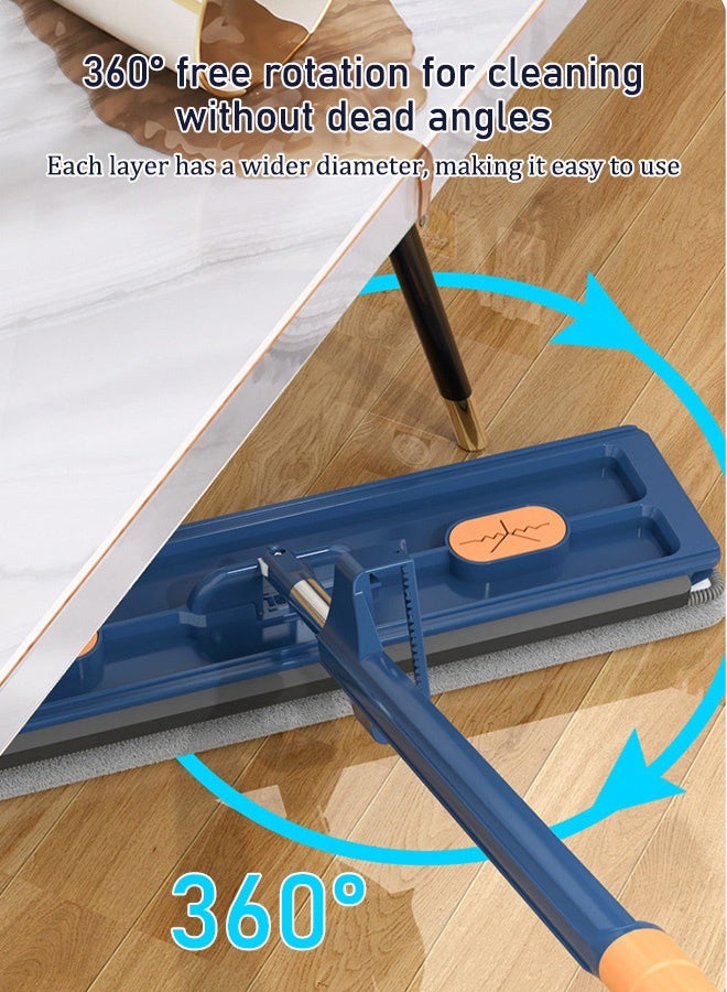 Hands Free Flat Mop | Microfiber Cloth With Self Squeezing Water | Wet  Dry | Washable Pads | 360° Rotating Mop | All Kinds Of Floor Cleaning - 42 cm DARK BLUE - Image 5